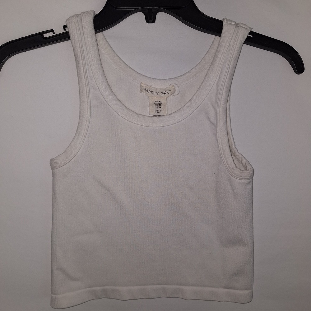 Happily Grey Women Essential Ribbed Cropped Tank Top Sz M Off White Quiet Luxury